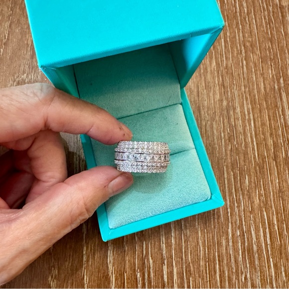 Wide 925 sterling silver & CZ eternity band ring size 7.5-7.75 - Picture 4 of 11